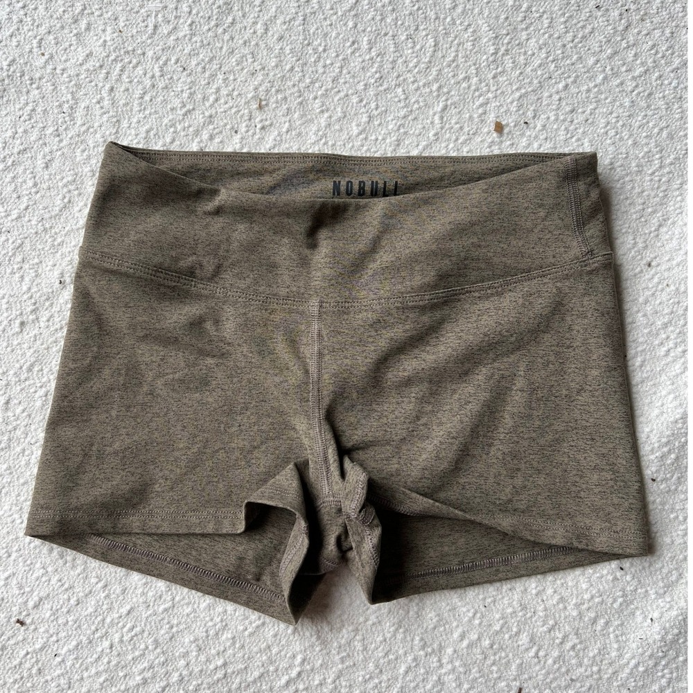 NOBULL Womens Heathered Olive Green Athletic Workout Training Shorts Size S